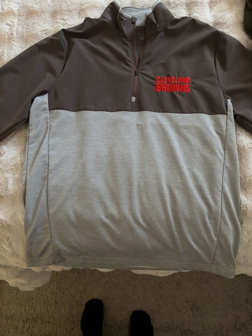 Antigua Cleveland Browns Two-Tone Brown and Gray Quarter-Zip Pullover